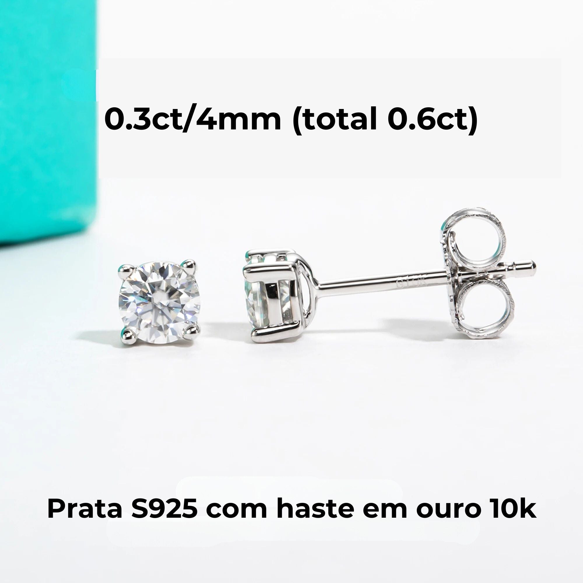 Brinco Solitário Moissanite